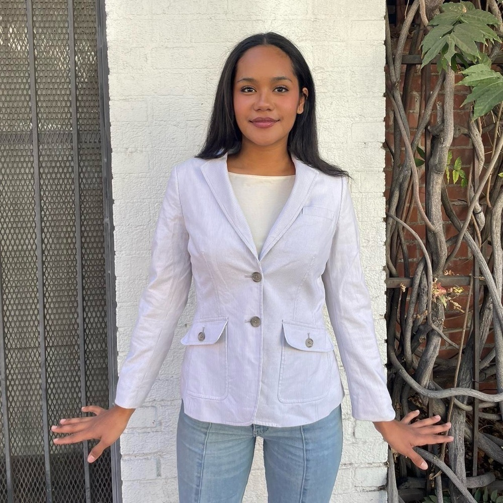 Banana republic White and blue striped preppy blazer size 6